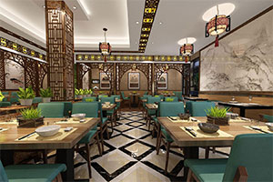 中式牛肉拉面餐廳裝修設計全景效果圖