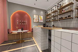 網紅飲品店裝修設計全景效果圖