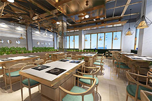 粥底火鍋店裝修設計全景圖